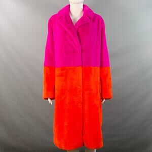 STAND STUDIO Size M Maribel Magenta Orange Color Block Faux Fur Coat